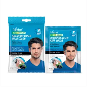 Nisha Quick Color Shampoo Hair Color, Ammonia Free, 100% Grey Coverage, Long Lasting Colour Up to 5 Weeks, Easy, Mess-Free Use for Men & Women, Original Black (160ml) 20 GM