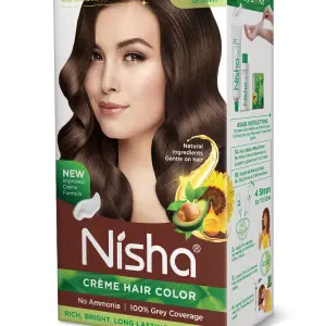 Nisha Creme Hair Color for Women - Dark Brown, 60g+60ml, Long-lasting, 100% Grey Coverage Permanent Hair Colour for Soft, Shiny, Healthy Hair 120 GM