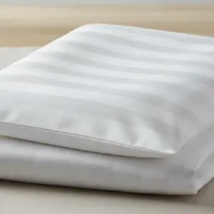 Pillowcase 300TC 1cm Satin Stripe 50 x 70cm 60/40 Poly-Cotton Satin Finish White