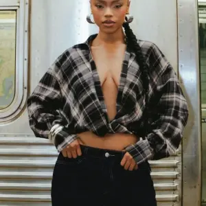 Denimoi Oversized Boxy Fit Plunge Neck Twist Front Collared Plaid Shirt Sexy Tops Fashion Streetwear