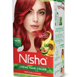 Nisha Creme Hair Color for Women - Flame Red, 60g+90ml, Long-lasting, 100% Grey Coverage Permanent Hair Colour for Soft, Shiny, Healthy Hair 150 GM