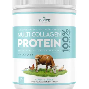 Vanilla Multi Collagen Protein Powder - 400g - Unsweetened - 5 Types of Collagen Peptides - Hydrolysed Grass Fed Bovine, Wild Caught Marine & Free-Range Chicken - Keto Approved