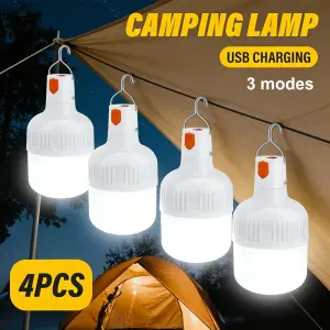 4pcs VITY Portable LED Camping Lights USB-Rechargeable Hanging Tent Lights with Suitable for Outdoor Emergency, USB-Ceiling/Hanging Lantern for Hiking, Home Backup Tent, No Labeling