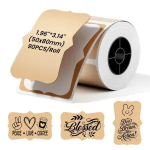 Phomemo Thermal Labels- Khaki Fancy Shape Label Sticker, 1.96" x 3.14" Self-Adhesive Labels for M110/M100/M220/M250 label Printers, 50x80mm Thermal Paper for Gift, Candle, Logo, Baking Box, 90pcs/Roll