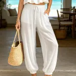 White Drawstring Beach Harem Pants