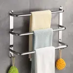ZJYWMM Towel Rack With Three Rods With Hook 304 Stainless Steel, Bathroom Wall-mounted Towel Rail Easy To Clean 60cm (Size : 80cm)