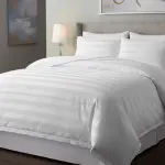 Duvet Cover Queen 300TC 1cm Satin Stripe 230 x 235cm 60/40 Poly-Cotton Satin Finish White