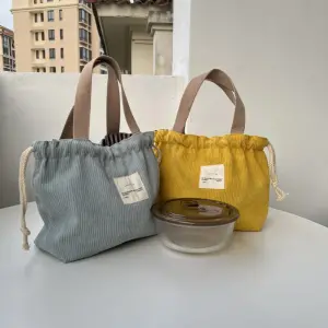 Corduroy Drawstring Tote Bag and Storage Pouch