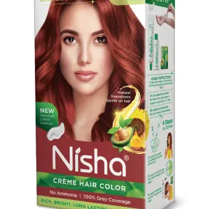 Nisha Creme Hair Color for Women - Mahogany, 60g+60ml, Long-lasting, 100% Grey Coverage Permanent Hair Colour for Soft, Shiny, Healthy Hair 120 GM