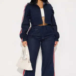 Set The Pace Denim Pant Set - Dark Wash