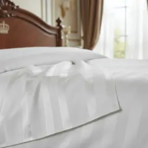 Flat Sheet Royal King 300TC 1cm Satin Stripe 275 x 300cm 60/40 Poly-Cotton White