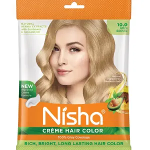 Nisha Creme Hair Color for Women - Ultra Blonde, 20g+30ml pouch, Long-lasting, 100% Grey Coverage Permanent Hair Colour for Soft, Shiny, Healthy Hair 40 GM