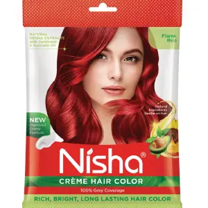 Nisha Creme Hair Color for Women - Flame Red, 20g+30ml pouch, Long-lasting, 100% Grey Coverage Permanent Hair Colour for Soft, Shiny, Healthy Hair 50 GM