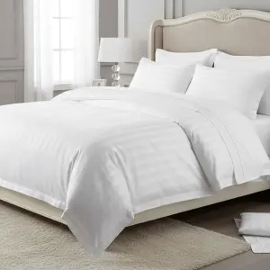 Duvet Cover King 300TC 1cm Satin Stripe 245 x 265cm 60/40 Poly-Cotton Satin Finish White