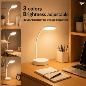 Brand LED Desk Lamp/Reading Light Features a 360° Adjustable Lamp Arm, Three Color Temperatures, Adjustable Brightness, and an 800mAh USB Rechargeable Battery