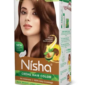 Nisha Creme Hair Color for Women - Natural Brown, 60g+60ml, Long-lasting, 100% Grey Coverage Permanent Hair Colour for Soft, Shiny, Healthy Hair 120 GM