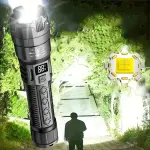 1 Bright LED Flashlight, Telescopic Zoom, USB Rechargeable Torch with Display, Handheld Fishing Light for Camping, Hiking, Repair, Emergency Lighting