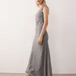 Grey Scoop Neck Bias Maxi Dress
