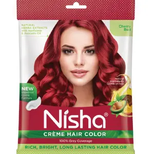 Nisha Creme Hair Color for Women - Cherry-Red, 20g+20ml pouch, Long-lasting, 100% Grey Coverage Permanent Hair Colour for Soft, Shiny, Healthy Hair 40 GM