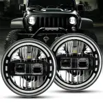 7-Inch 90W LED Headlight with Amber Halo Ring